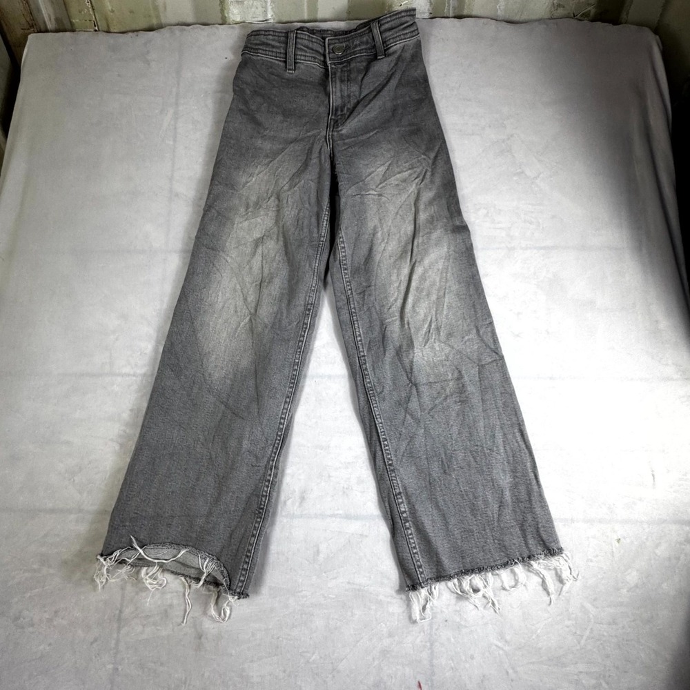 Zara Wide Leg Jeans Kids 9-10 Years Gray Denim Everyday Casual Wear Frayed Hem